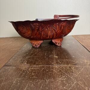 Vintage Art Nouveau copper basket embossed floral design with holding handle‎